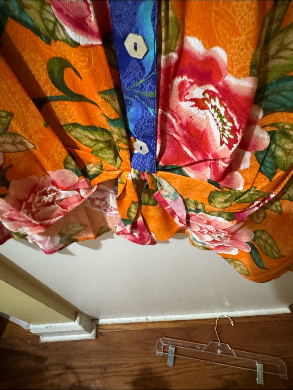 John Mark Orange Floral Button-Front Blouse with Pink Blooms - Picture 3 of 9